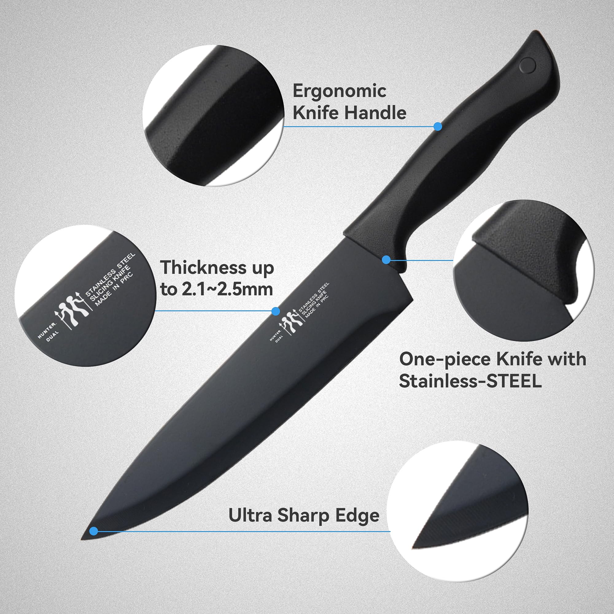 HUNTER.DUAL Knife Set, Dishwasher Safe Kitchen Knife Set with Block, 15 Pcs Black Kitchen Knife Sets with Block Self Sharpening, 6 Steak Knives, Black 🍁 All In One Marketplace Canada