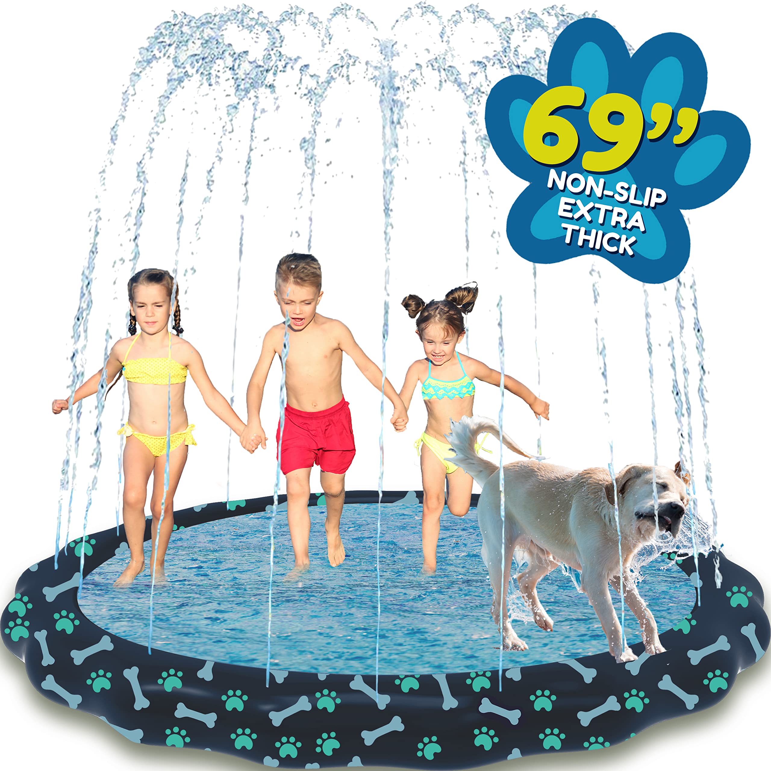 SplashEZ Non Slip Splash Pad for Kids & Dogs, 69’’ Extra Large Splash Pad Sprinkler for Kids, Dog Water Summer Toys - Great Outdoor Toys for Toddlers 1-3 & Children Ages 4-8, Baby Pool for Backyard 🍁 All In One Marketplace Canada