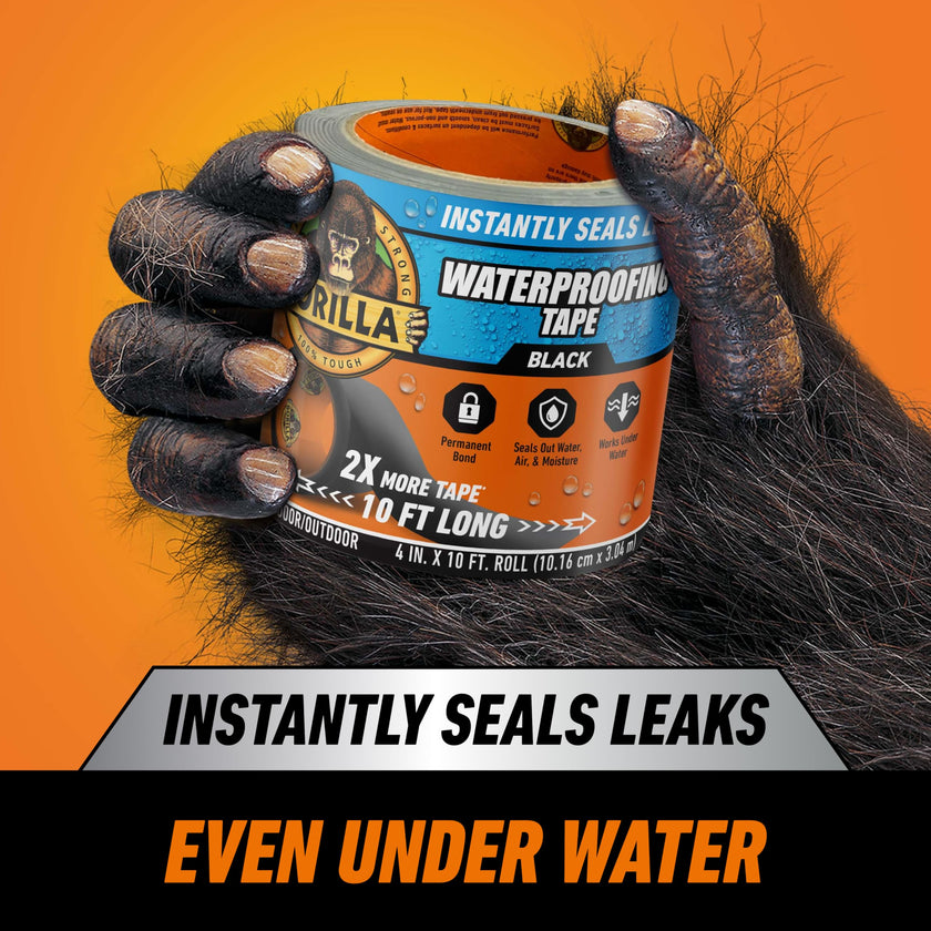 Gorilla Waterproof Patch & Seal Tape, Heavy-Duty, Instantly Seals, Works Underwater, Indoor/Outdoor, Flexible Permanent Bond, 4 in x 10 ft, Black, 1 Pack 🍁 All In One Marketplace Canada
