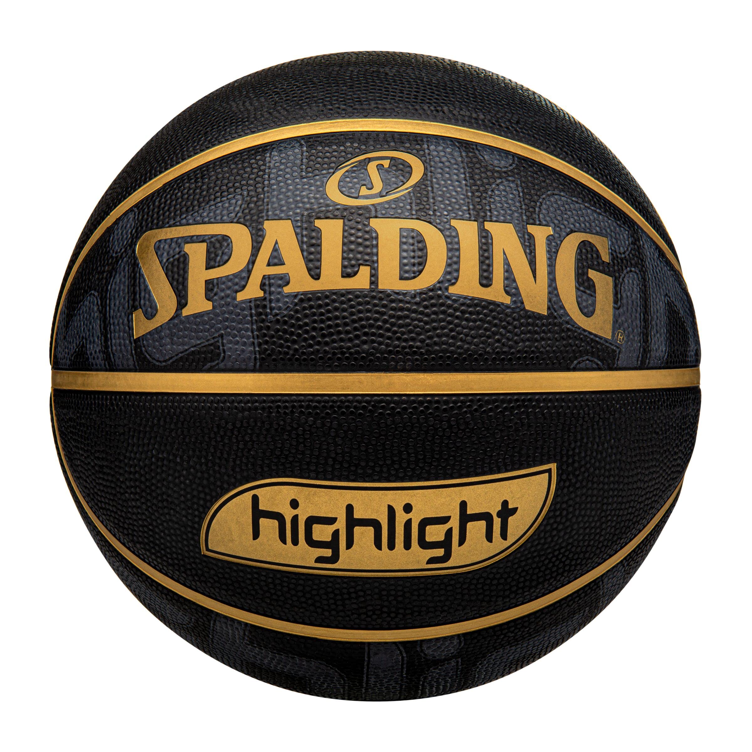 Spalding Highlight Black/Gold Rubber Outdoor Basketball, Size 7 (29.5
