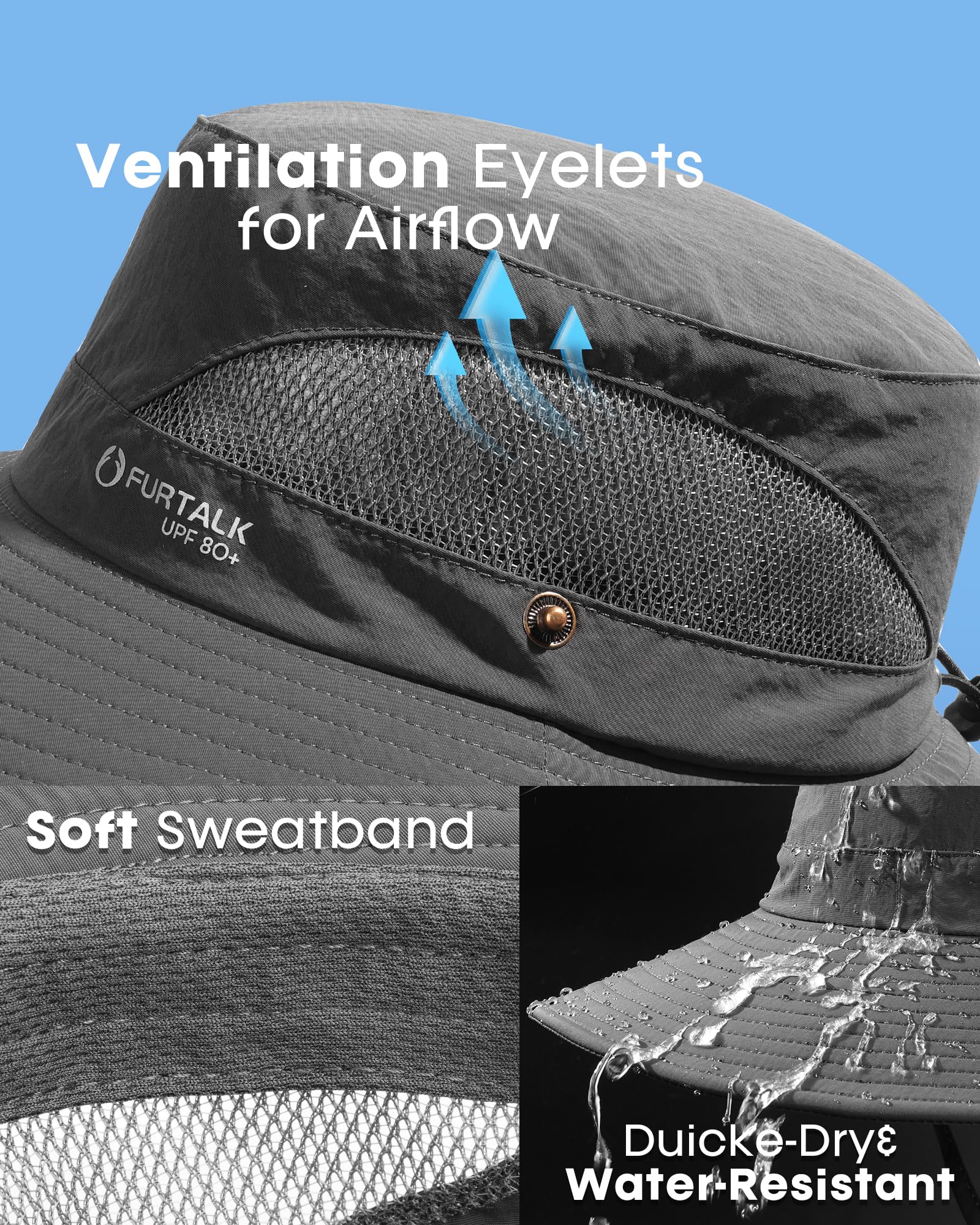 FURTALK Mens Bucket Sun Hat UPF 80+ Wide Brim Hiking Fishing Beach Outdoor Hats Dark Grey 🍁 All In One Marketplace Canada