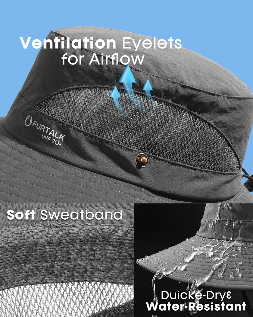 FURTALK Mens Bucket Sun Hat UPF 80+ Wide Brim Hiking Fishing Beach Outdoor Hats Dark Grey 🍁 All In One Marketplace Canada