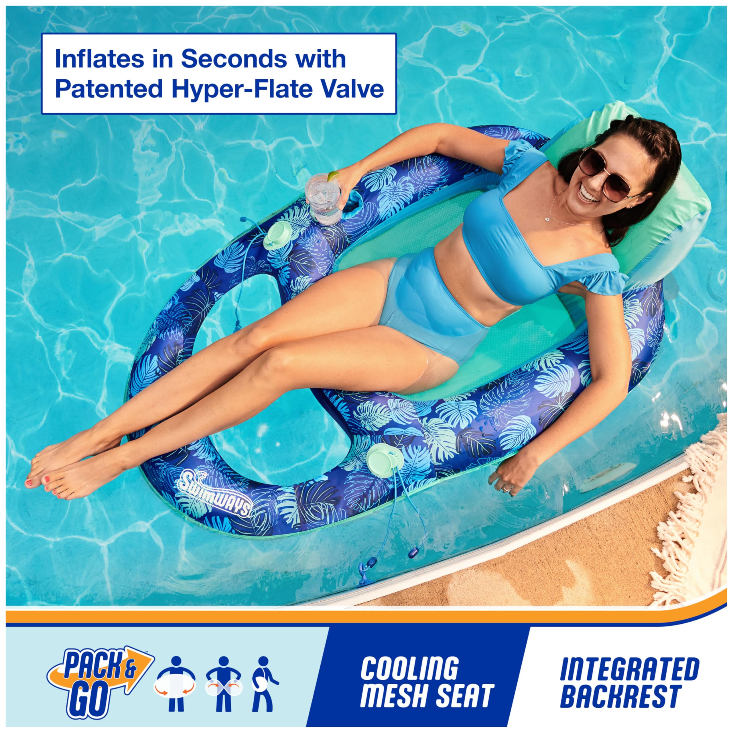 Swimways Elite Spring Float Recliner Pool Lounger, Inflatable Pool Floats Adult with Fast Inflation, Pool Recliner for Adults up to 250 lbs 🍁 All In One Marketplace Canada