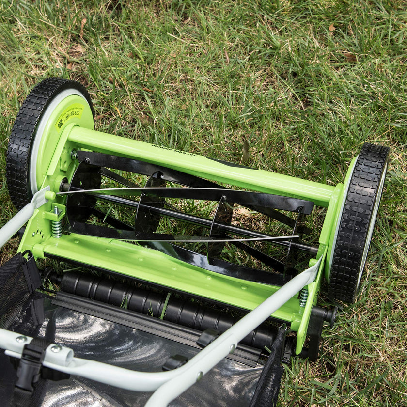Greenworks 16-Inch Reel Lawn Mower with Grass Catcher 25052,Black/Green, 47