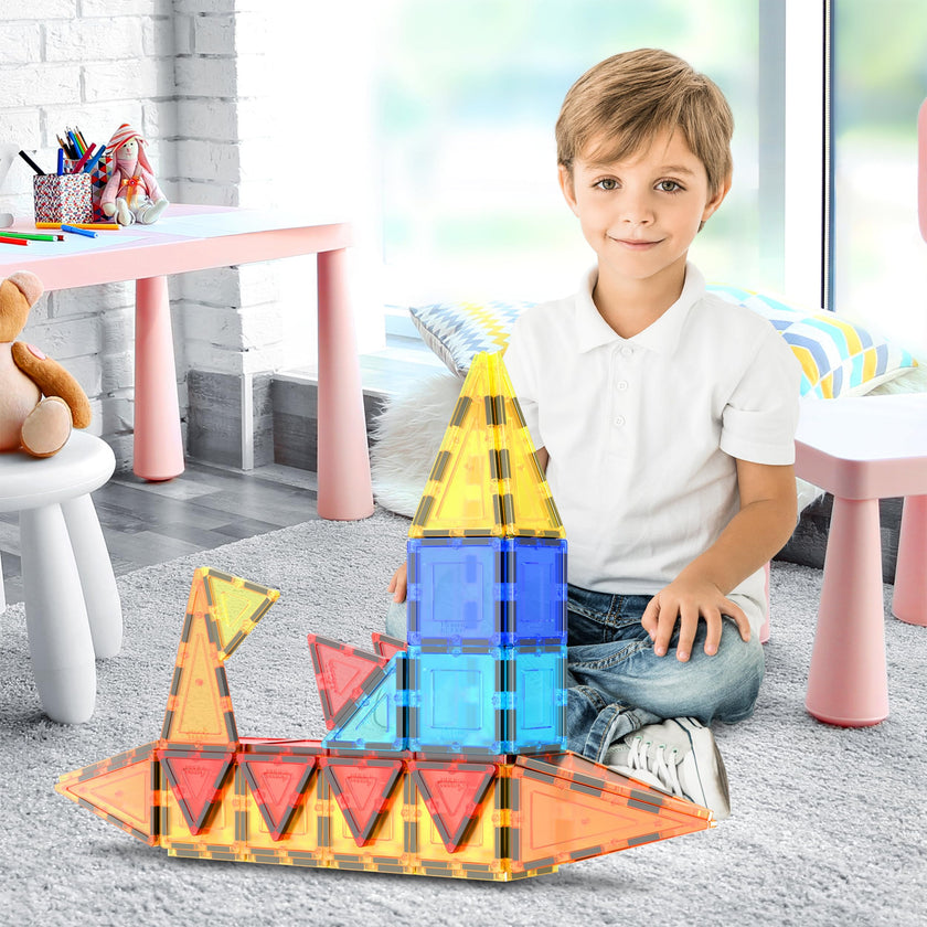 PicassoTiles Magnetic Tiles 60pcs Kids Toys Classroom Sensory Toy for Toddlers STEM Learning Building Blocks, Montessori Pretend Play Magnet Tile Construction Stacking Block Boys Girls Ages 3+ PT60 🍁 All In One Marketplace Canada