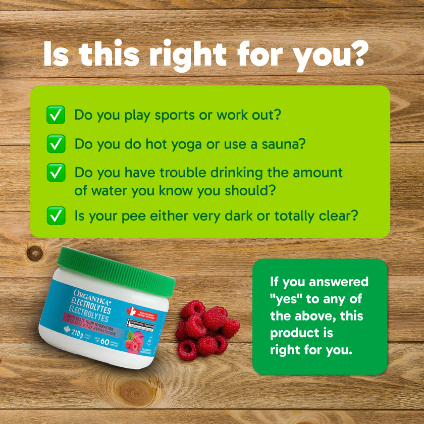 Organika Canadian-Made Electrolytes Powder with Vitamin C & Prebiotic Fibre - Sugar-Free Hydration Drink Mix - Wild Raspberry - 210 g - 60 servings 🍁 All In One Marketplace Canada