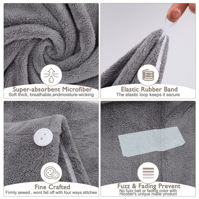 3 Pack Microfiber Hair Towel BEoffer Super Absorbent Hair Wraps for Women Wet Hair, Fast Drying Hair Turban, Hair Caps with Buttons for Drying Curly, Long & Thick Hair Anti Frizz (Gray+Pink+Blue) 🍁 All In One Marketplace Canada