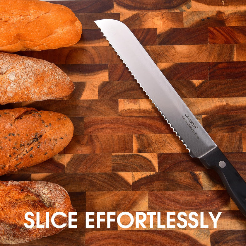 Bread Knife, Serrated 8 inch Bread Knifes for Homemade Bread Sourdough, Blade Razor Sharp and Wavy Edge from Professional Stainless Steel Omesata 🍁 All In One Marketplace Canada
