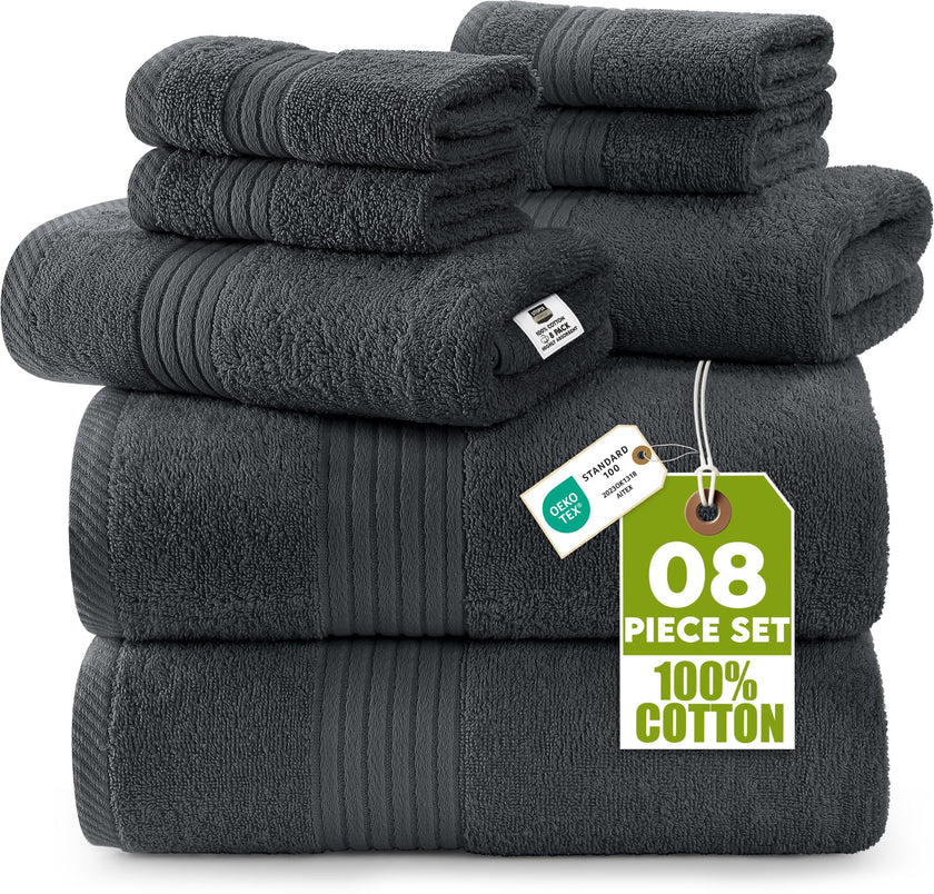 Utopia Towels 8 Piece Premium Towel Set, 2 Bath, 2 Hand, and 4 Washcloths,100% Ring Spun Cotton, Super Soft and Highly Absorbent, Grey 🍁 All In One Marketplace Canada