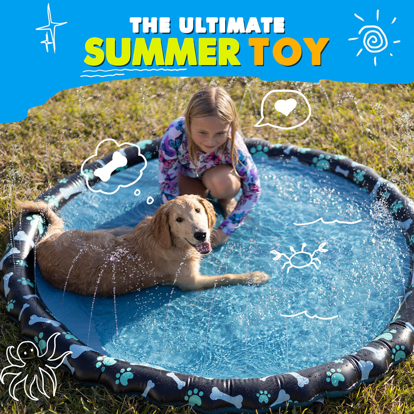 SplashEZ Non Slip Splash Pad for Kids & Dogs, 69’’ Extra Large Splash Pad Sprinkler for Kids, Dog Water Summer Toys - Great Outdoor Toys for Toddlers 1-3 & Children Ages 4-8, Baby Pool for Backyard 🍁 All In One Marketplace Canada