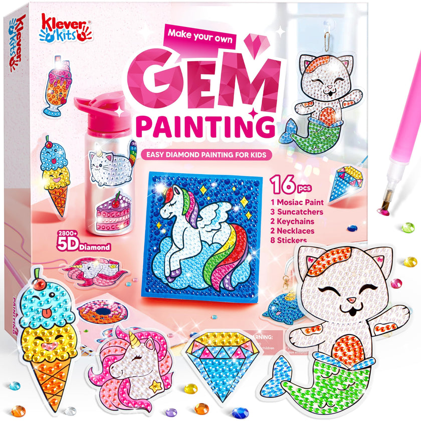 Klever Kits 16 Projects Gem Painting, Kids Diamond Art Painting Kit with 5D Gem, Arts and Crafts for Girls Ages 6-12,Art Gift Ideas for Girls Crafts Ages 6, 7, 8, Girl Gifts, Easter Gifts for Kids 🍁 All In One Marketplace Canada