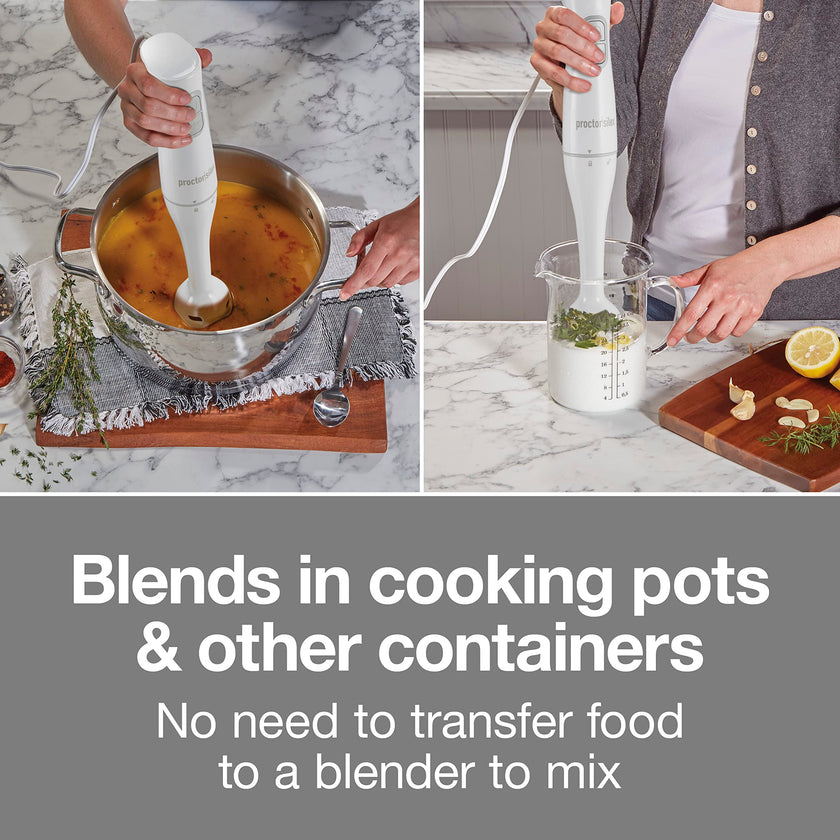 Proctor Silex Electric Immersion Blender with Detachable Dishwasher Safe Handheld Hand Blender Stick, 2-Speeds, 150 Watts, White (59739) 🍁 All In One Marketplace Canada