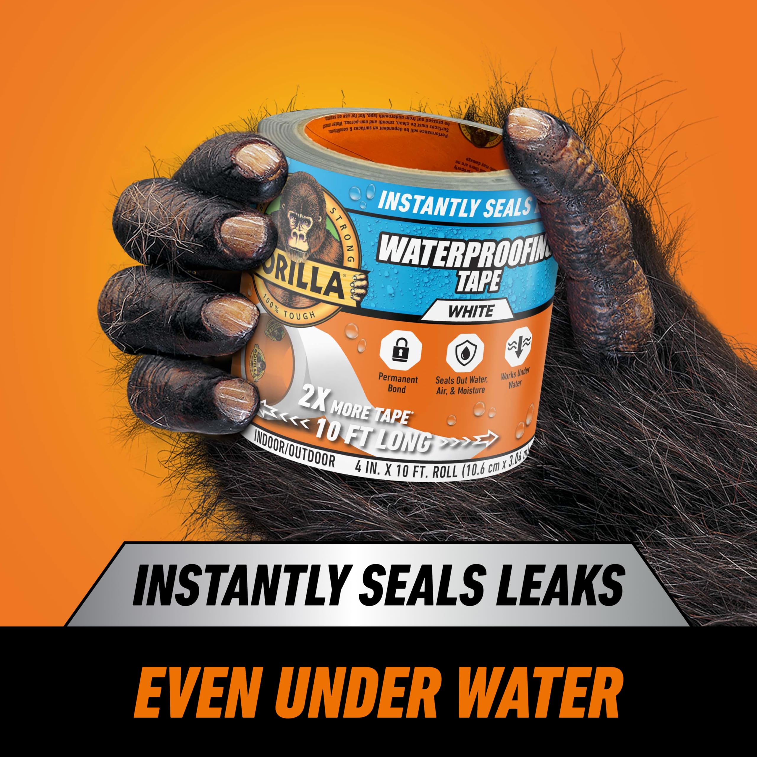Gorilla Waterproof Patch & Seal Tape, Heavy-Duty, Instantly Seals, Works Underwater, Indoor/Outdoor, Flexible Permanent Bond, 4 in x 10 ft, White 🍁 All In One Marketplace Canada