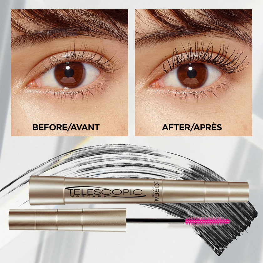 L'Oreal Paris Telescopic Waterproof Mascara, Eyelash Lengthening Mascara, Unique Non-Clumping Formula, Delivers Intense Length, For Sensitive Eyes, Black, 8 ml 🍁 All In One Marketplace Canada