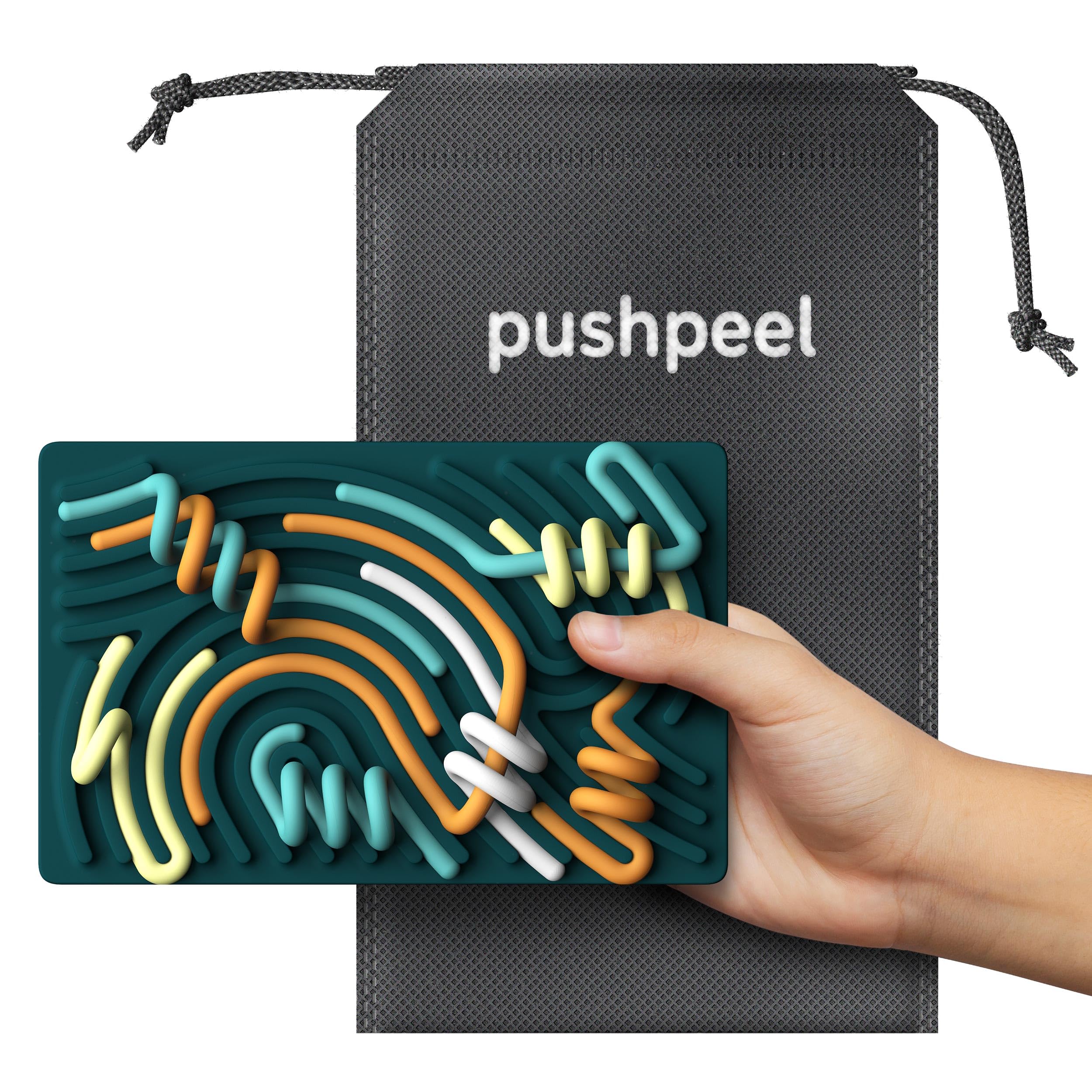 Pushpeel Sensory Activity Board: Silicone Fidget Toy for Calming, Stress, Anxiety, ADHD & Autism | Silent, No Mess | Kids 3+ & Adults | Includes Portable Travel Bag & 11 Strings (Spruce) 🍁 All In One Marketplace Canada