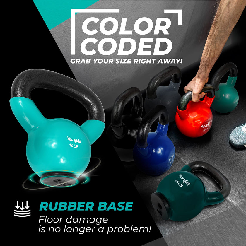Yes4All Vinyl Coated Kettlebell with Protective Rubber Base, Strength Training Kettlebells for Weightlifting, Conditioning, Strength & Core Training (10 lbs - Mint) 🍁 All In One Marketplace Canada