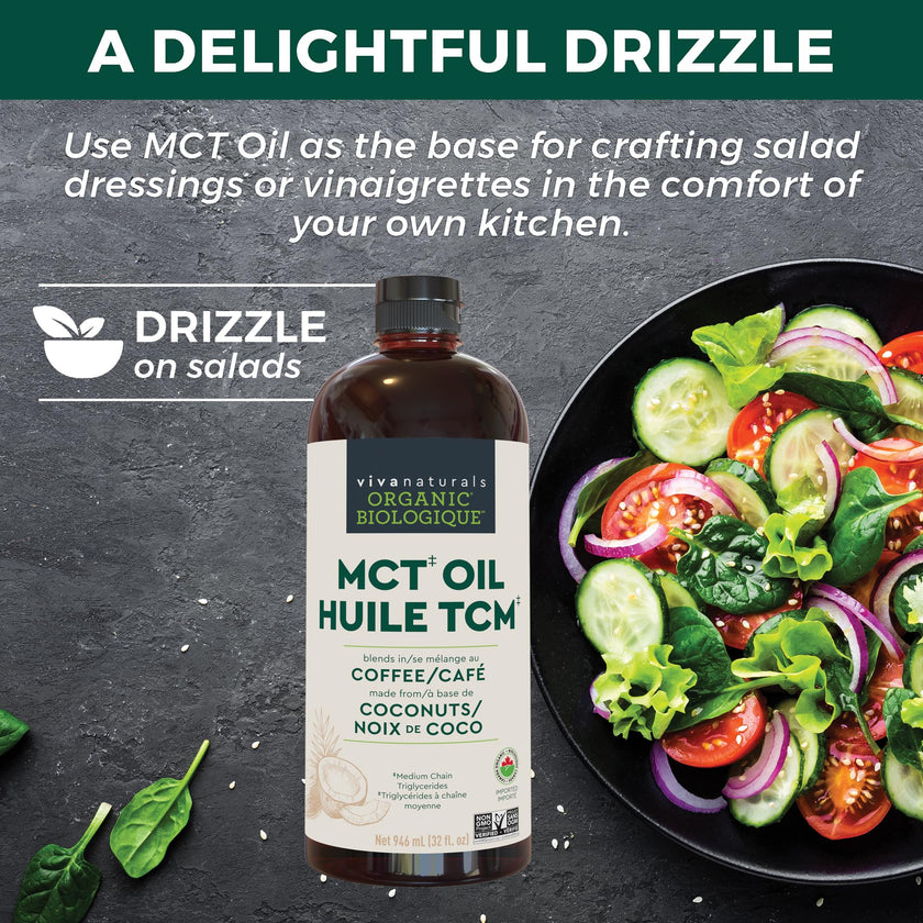 Viva Naturals MCT Oil Organic for Keto Coffee, Smoothies and Salad Dressings - Made from Organic Coconuts - Gluten Free, Dairy Free, Vegan, Keto & Paleo Certified - (946 mL, 32 fl oz) 🍁 All In One Marketplace Canada