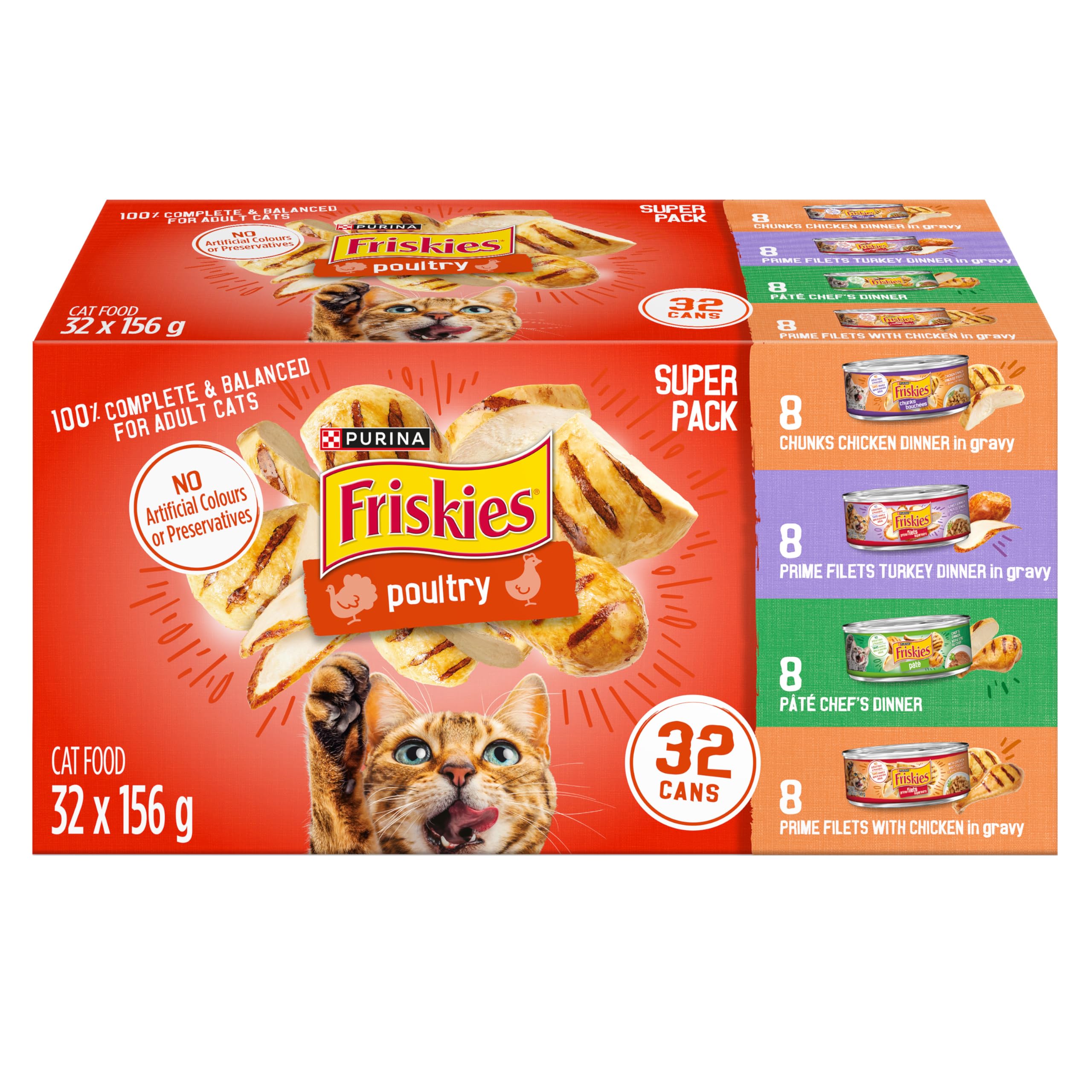 Friskies Poultry Wet Cat Food, Variety Pack 4 Flavours - 156 g Can (32 Pack) 🍁 All In One Marketplace Canada
