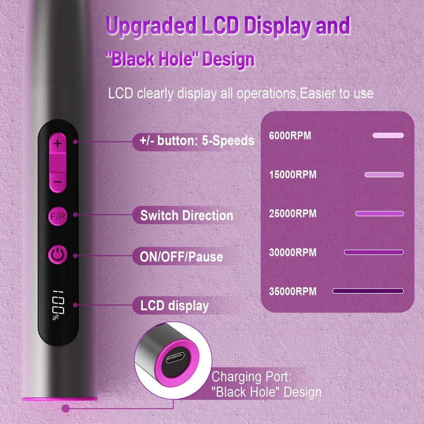 SnnyNyx Cordless Electric Nail Drill 35000 RPM, Professional Portable Nail File for Acrylic Nails & Gel Polish Removal, Low Vibration & Heat E-file with 11 Drill Bits, Salon-Quality Manicure Pedicure Kit (Matte Gray) 🍁 All In One Marketplace Canada