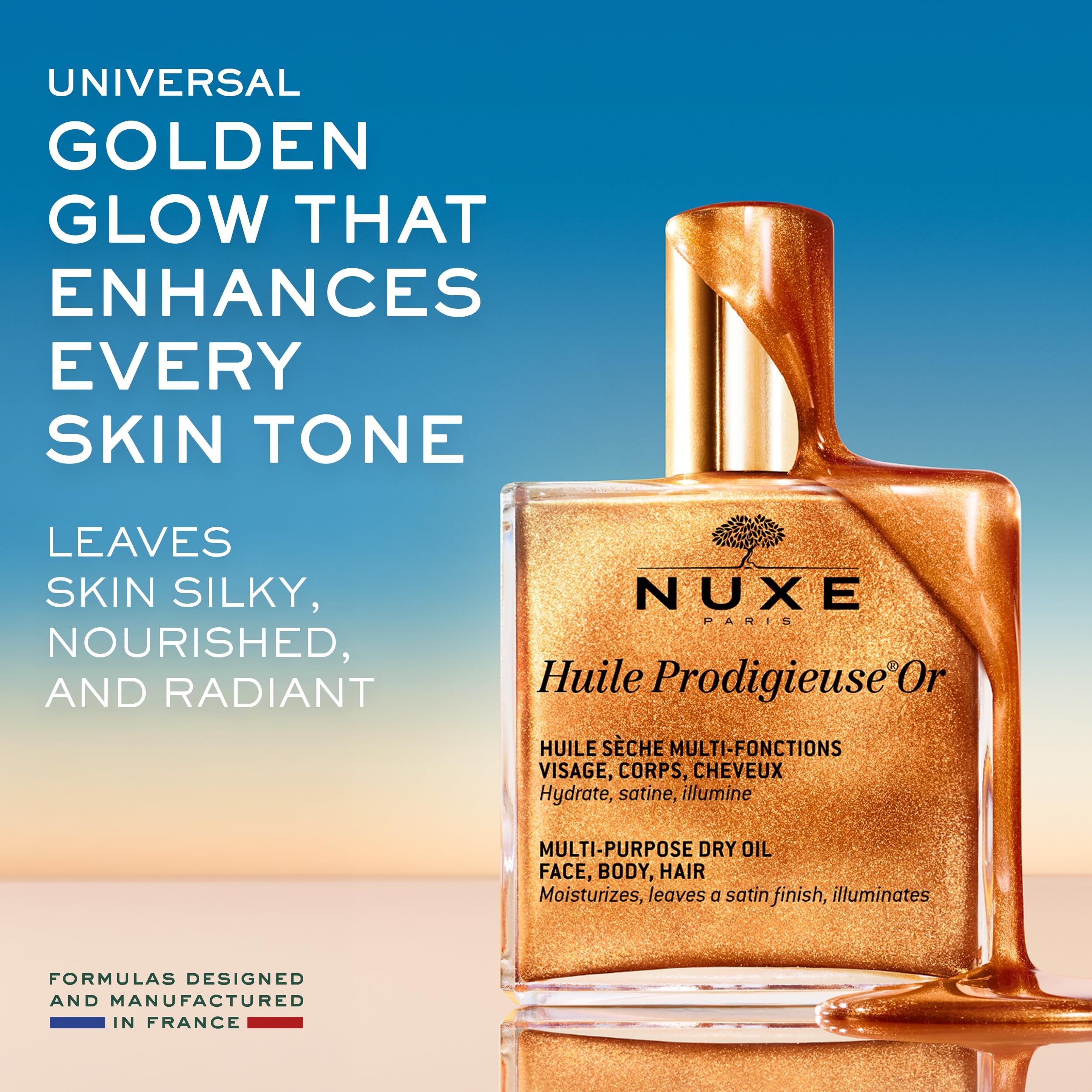 NUXE Huile Prodigieuse Shimmer Multi-Purpose Dry Oil - Luxurious Radiant Glow and Hydration for Face, Body & Hair (100 ml) 🍁 All In One Marketplace Canada