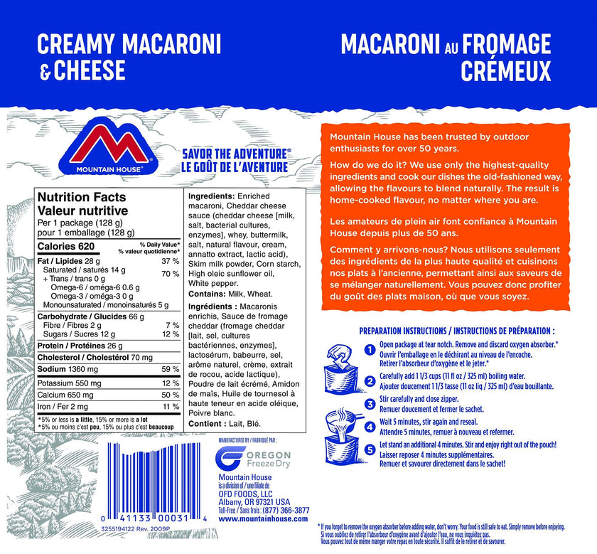 Mountain House Mac and Cheese, Freeze Dried Emergency Food (1 Pouch) 🍁 All In One Marketplace Canada