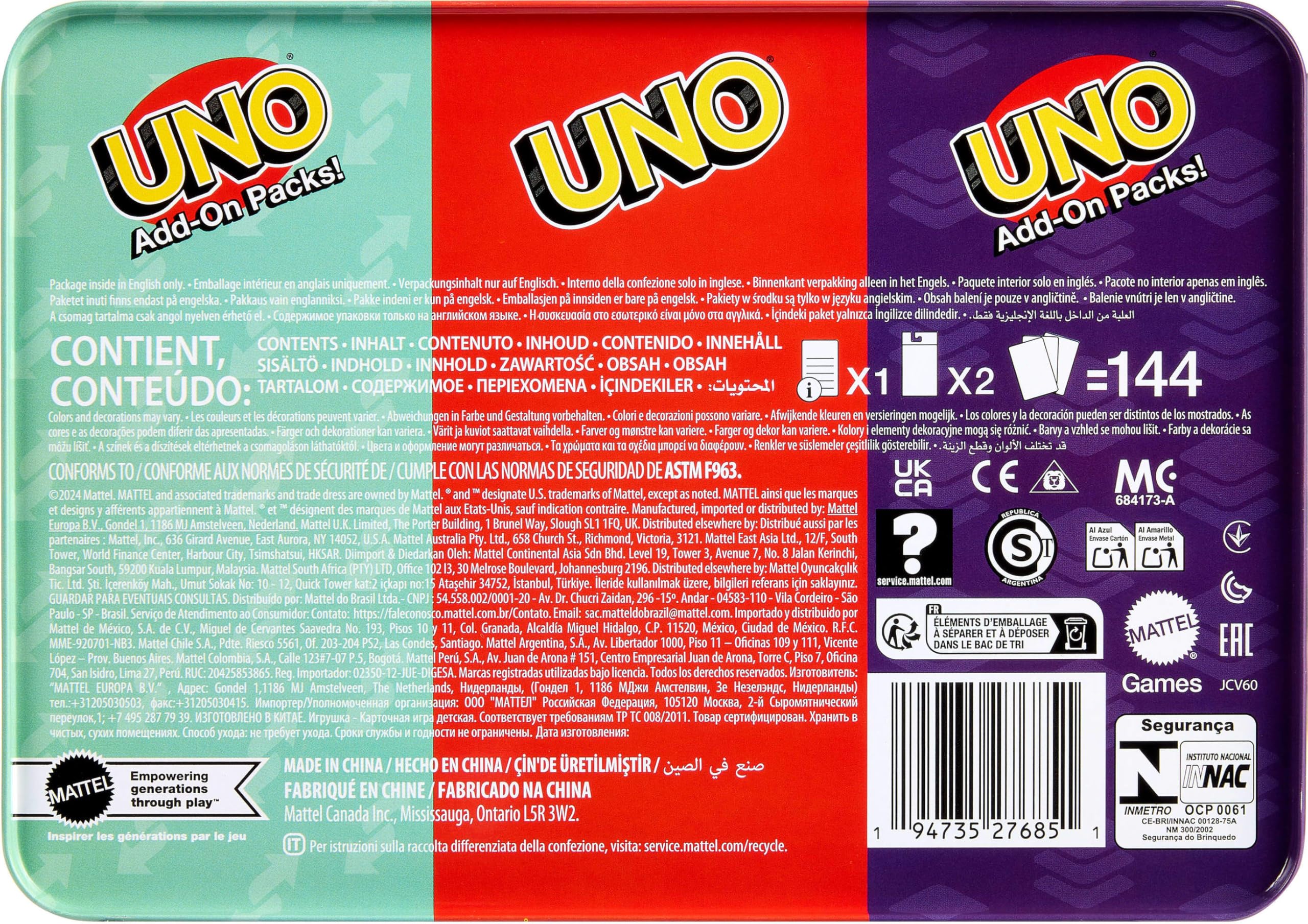 Mattel Games UNO Card Game with 2 Add On Packs with Storage Tin 🍁 All In One Marketplace Canada
