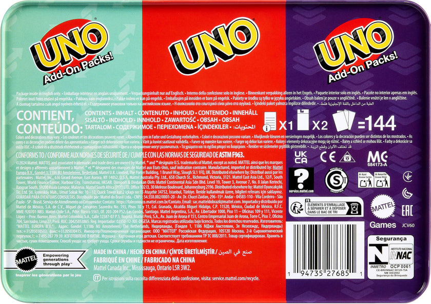 Mattel Games UNO Card Game with 2 Add On Packs with Storage Tin 🍁 All In One Marketplace Canada