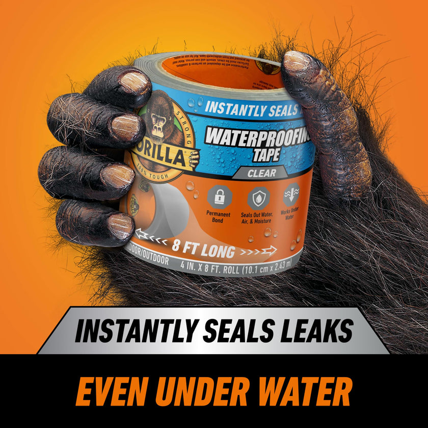 Gorilla Waterproof Patch & Seal Tape, Heavy-Duty, Instantly Seals, Works Underwater, Indoor/Outdoor, Flexible Permanent Bond, 4 in x 8 ft, Clear, 1 Pack 🍁 All In One Marketplace Canada