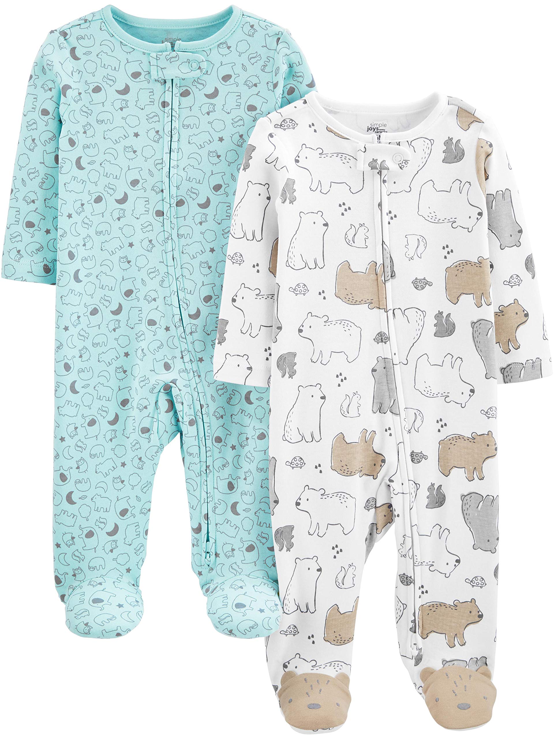 Simple Joys by Carter's Baby Neutral 2-Pack Cotton Footed Sleep and Play, Bear/Animal Print, 0-3 Months 🍁 All In One Marketplace Canada