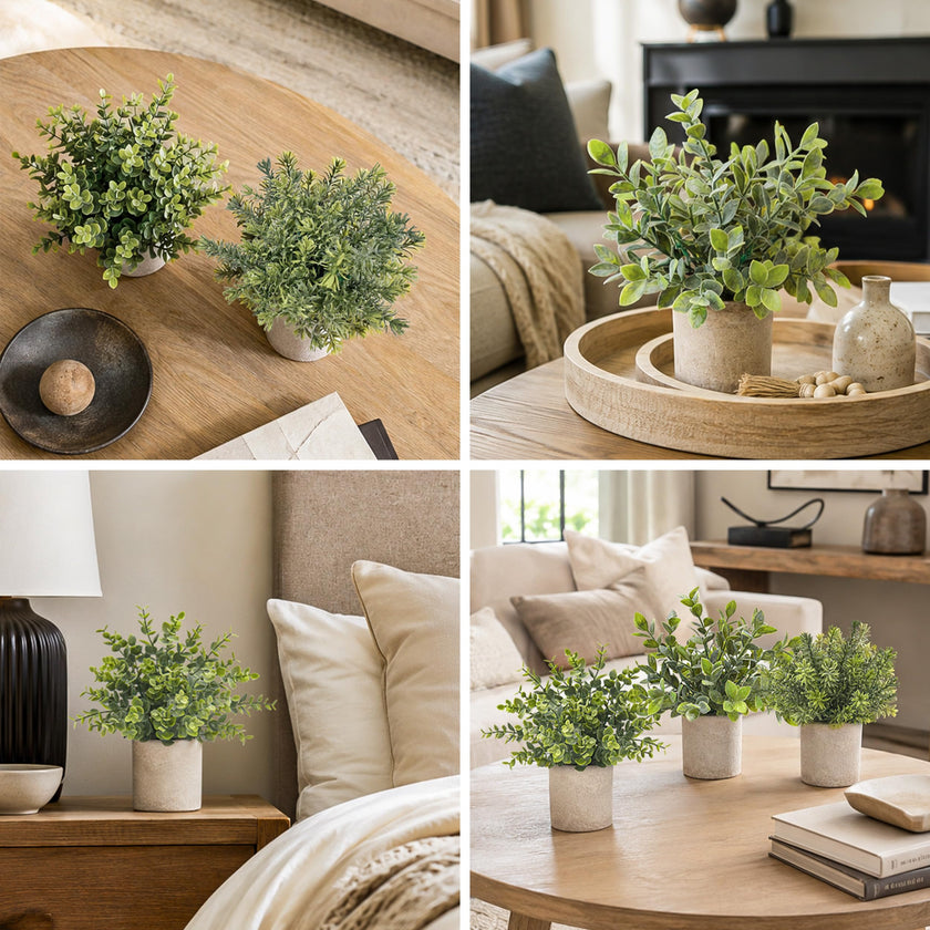 Der Rose 3 Pack Mini Potted Fake Plants Artificial Plastic Eucalyptus Plants for Home Office Desk Farmhouse Room Decor Indoor 🍁 All In One Marketplace Canada