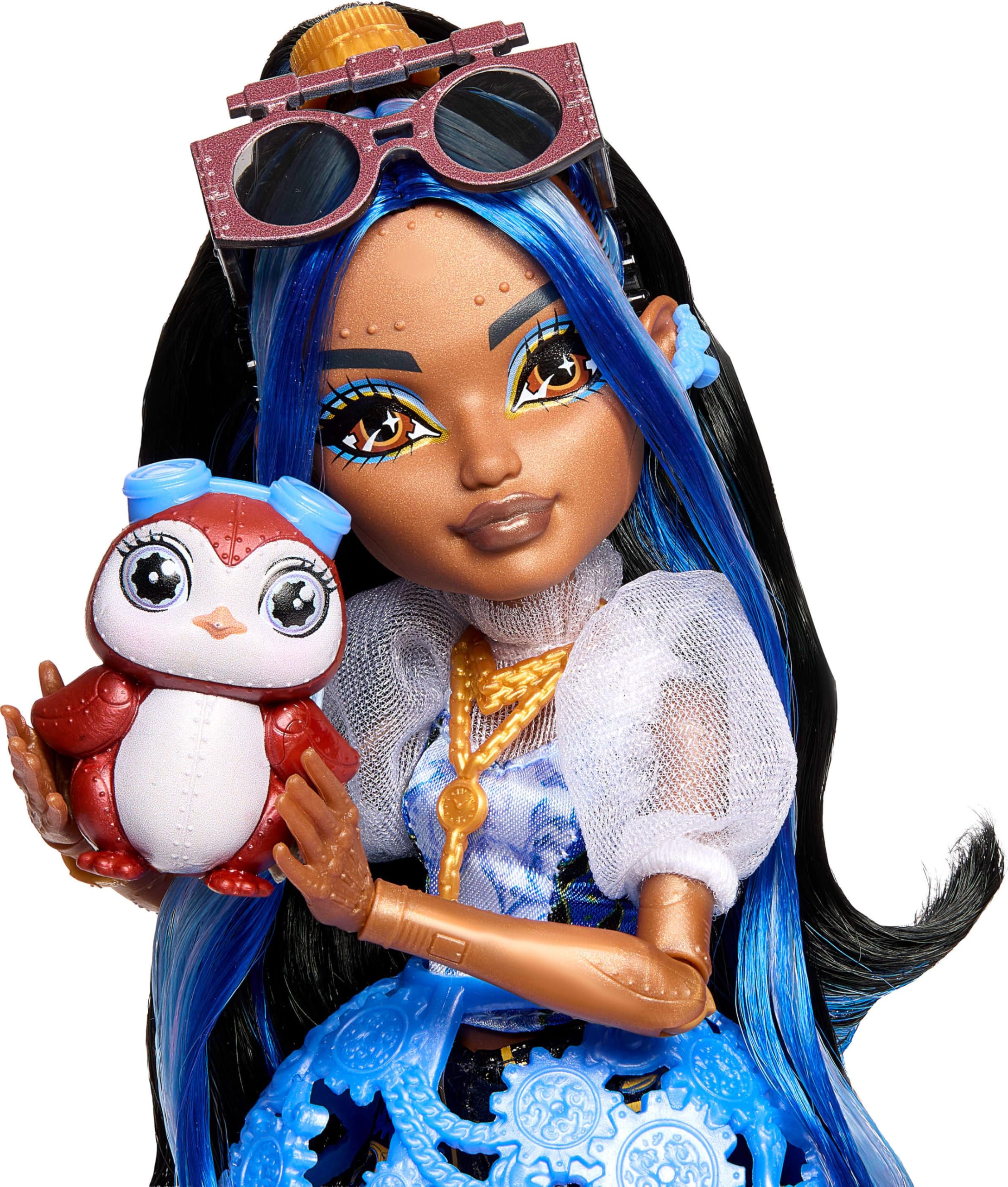 Monster High Doll, Robecca Steam in Blue Blouse and Black Shorts with Pet Penguin Captain Penny and 7 Accessories Like Flying Goggles and Purse 🍁 All In One Marketplace Canada