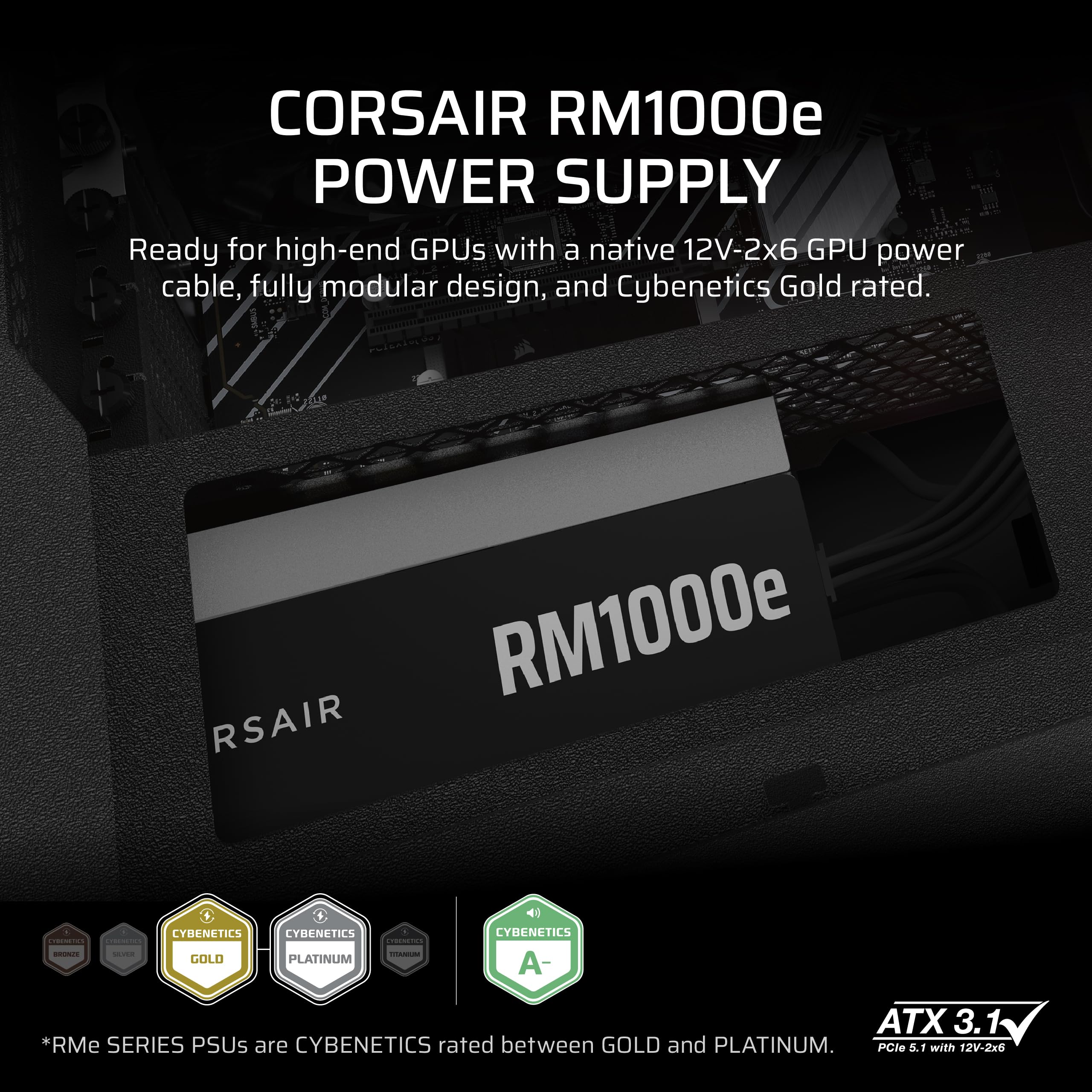 CORSAIR RM1000e (2025) Fully Modular Low-Noise ATX Power Supply with 12V-2x6 Cable – ATX 3.1 & PCIe 5.1 Compliant, Cybenetics Gold Efficiency, 105°C-Rated Capacitors, Modern Standby Mode – Black 🍁 All In One Marketplace Canada