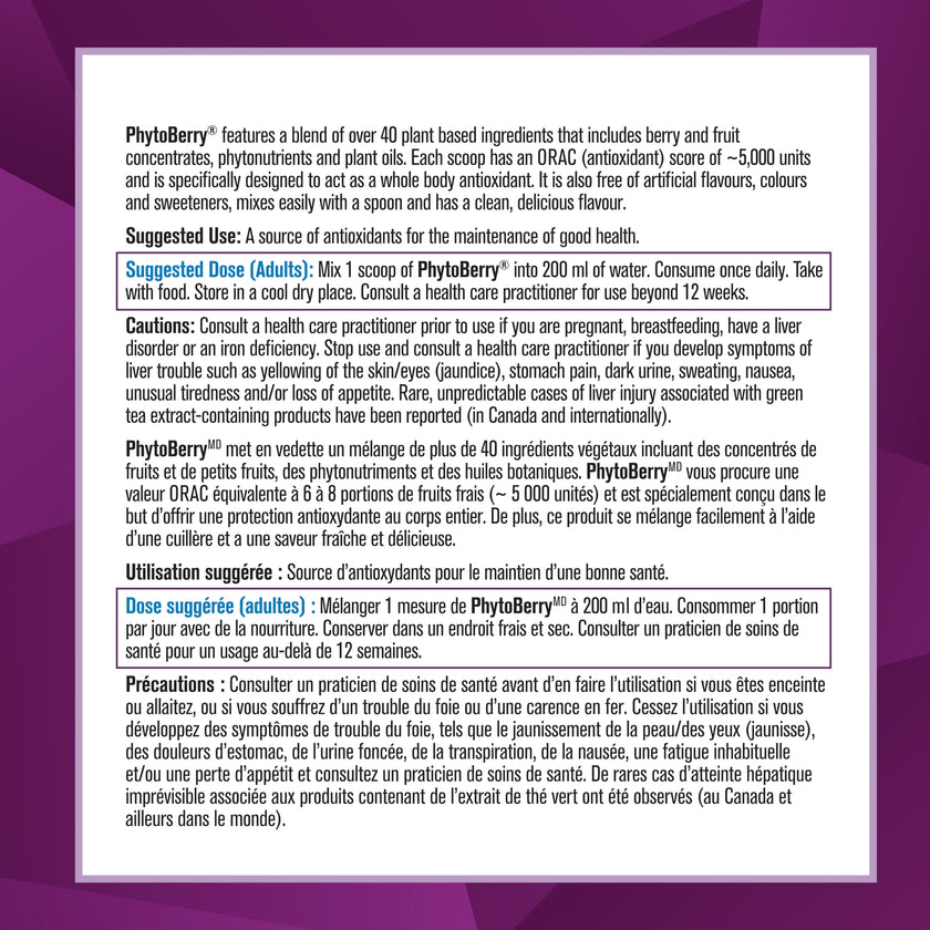 Progressive PhytoBerry Antioxidant Superfood Powder Natural Berry Flavour, Canadian-Made with 40 Fruit Concentrates, Phytonutrients, and Plant Oils for Complete Free-Radical Defence, Vegan, Gluten-Free, and All Natural, 900 g