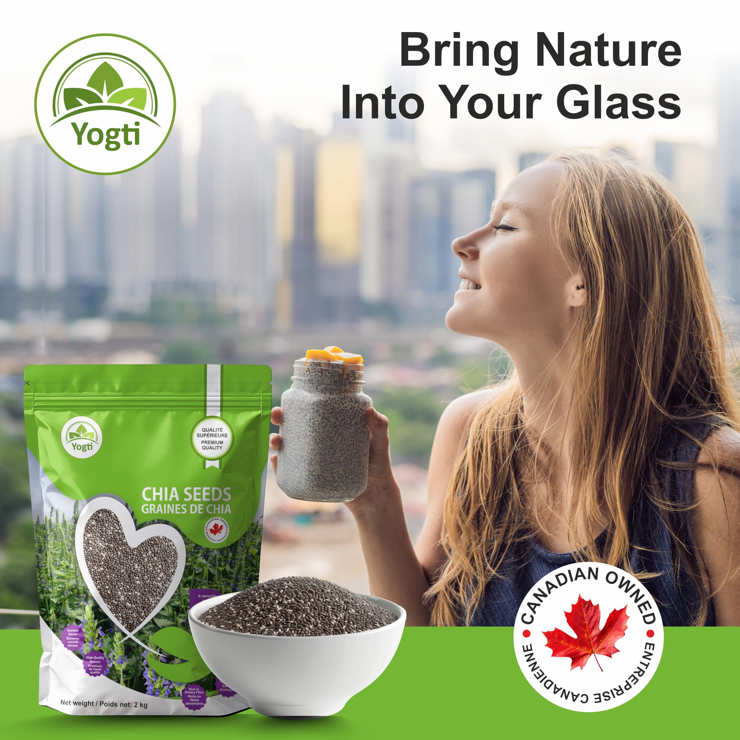 Yogti Black Chia Seeds - Jumbo Pack 2 Kilo, Raw Plant Based SuperFood, Natural, Keto Friendly, Kosher, Halal, Vegan, Source of Omega-3, Nutrient Dense, High Fiber, Rich in Magnesium, A Versatile Superseed for Smoothies, Baking, Salads, and Chia Pudding, R
