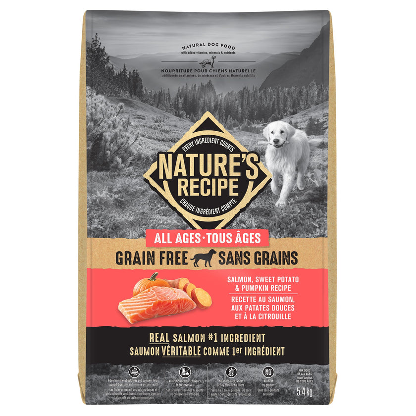 Nature's Recipe Grain Free Natural Dog Food Salmon, Sweet Potato & Pumpkin Recipe 5.4 kg (Pack of 1) 🍁 All In One Marketplace Canada