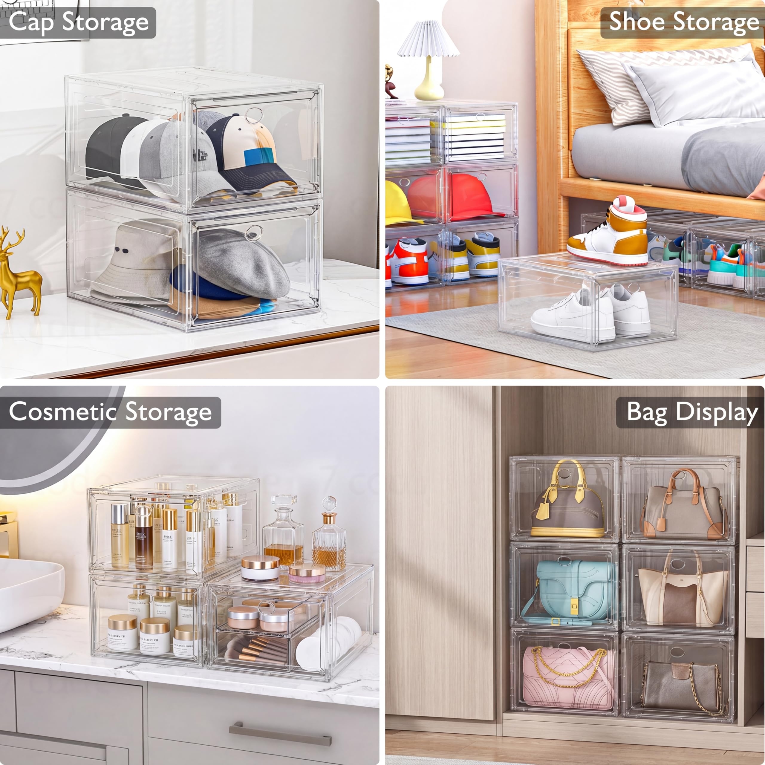 Thicken & Sturdy Clear Shoe Storage Organizer with Magnetic Door, Stackable Boxes for Closet, Foldable Space-Saving Shoe Rack for Sneaker Boot Container, Plastic Shoe Cabinet Shoe Box 6 Pack, White 🍁 All In One Marketplace Canada