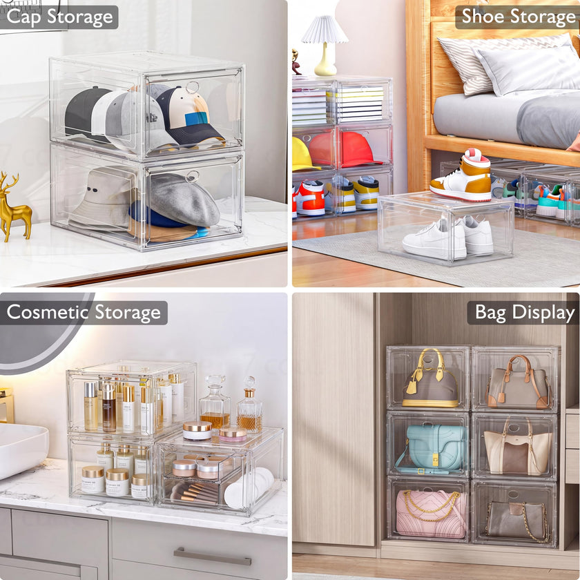 Thicken & Sturdy Clear Shoe Storage Organizer with Magnetic Door, Stackable Boxes for Closet, Foldable Space-Saving Shoe Rack for Sneaker Boot Container, Plastic Shoe Cabinet Shoe Box 6 Pack, White 🍁 All In One Marketplace Canada