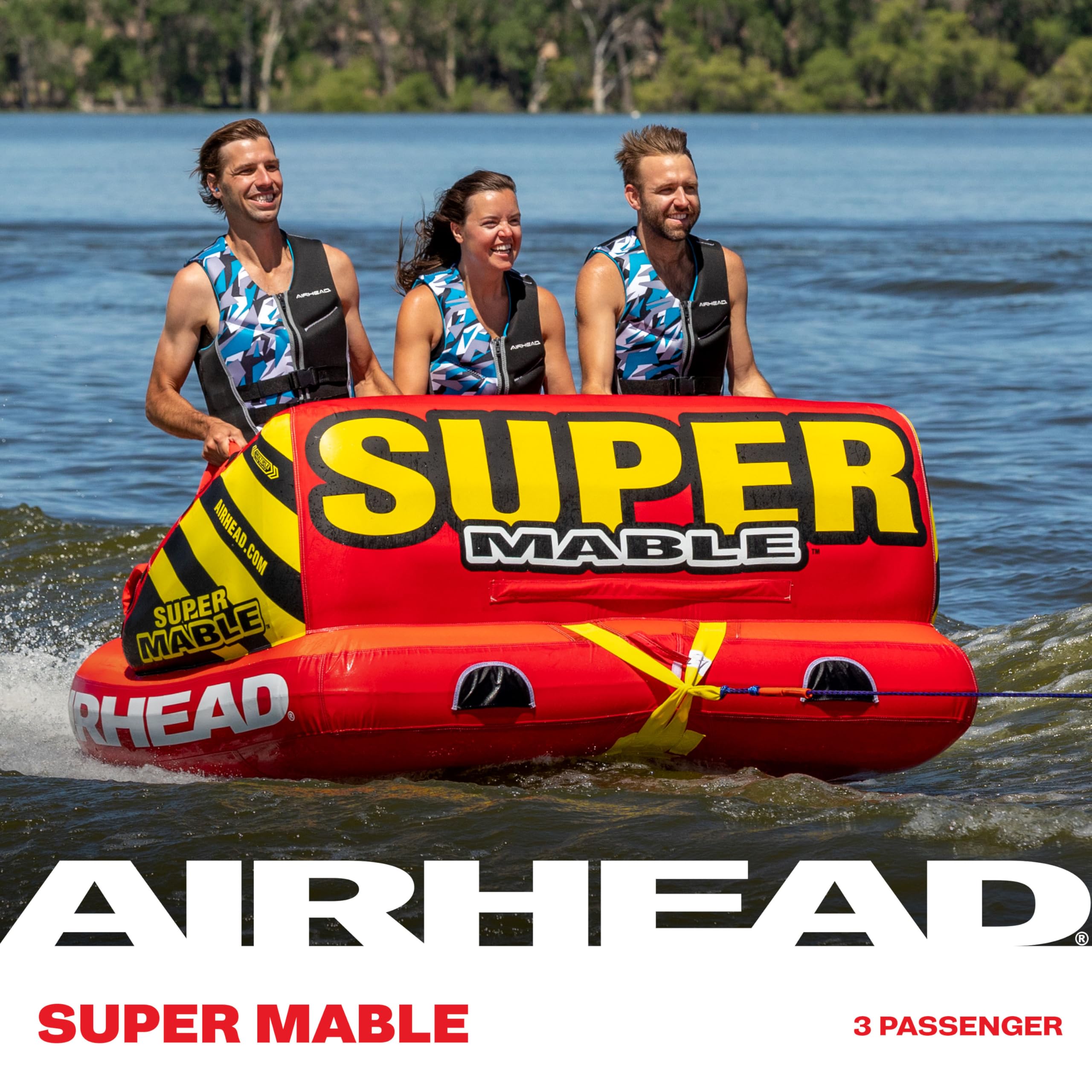 Airhead Super Mable, 1-3 Rider - Inflatable Towable Tube for Boating and Water Sports, Heavy Duty Full Nylon Cover & Zipper with EVA Foam Padding, Easy Inflating & Deflating 🍁 All In One Marketplace Canada
