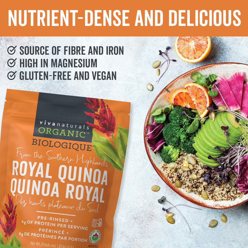 Viva Naturals Organic Quinoa (4 lb) – Quinoa Organic, Non-GMO & Pre-Washed Whole Grain | Gluten-Free Vegan Plant Protein, Source of Fibre & Iron, Puffed Rice & Pasta Substitute 🍁 All In One Marketplace Canada