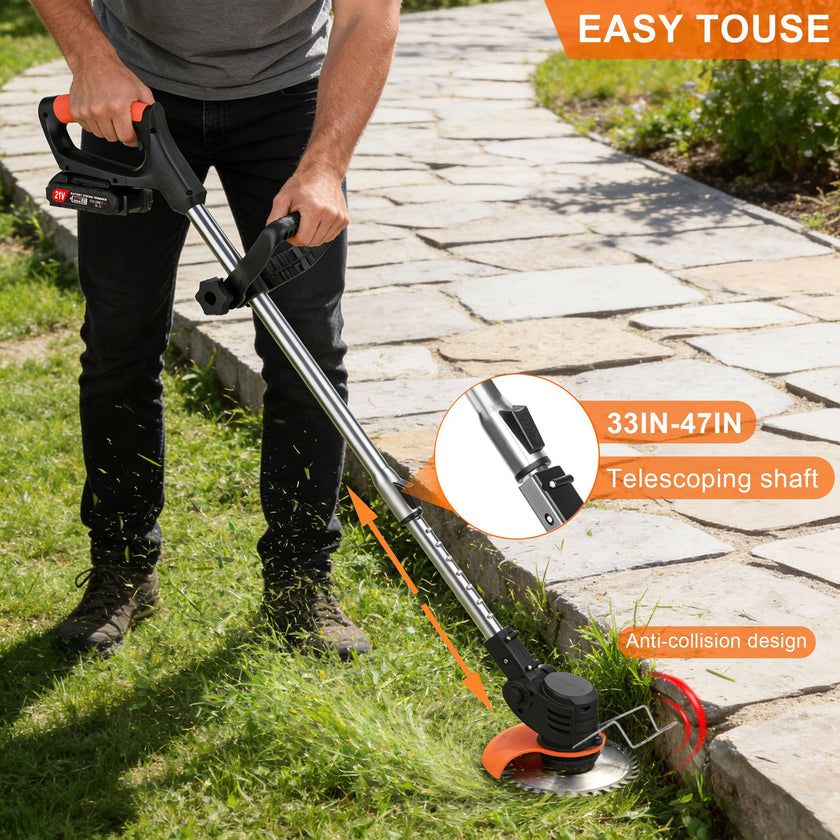 21V Cordless Weed Wacker for Thick Weeds, Lawn & Yard, 3-in-1 String Trimmer/Edger/Brush Cutter with 2 Batteries, 4 Blades & Wheels, 90° Pivot Head, Adjustable Height, Lightweight Easy for Homeowners 🍁 All In One Marketplace Canada