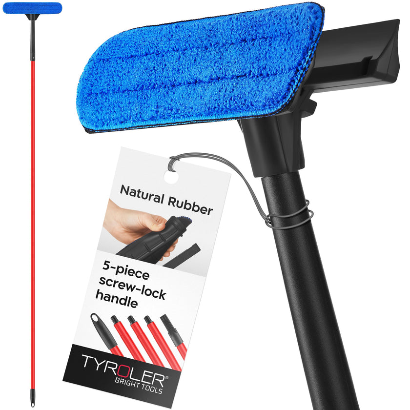 Tyroler 2-in-1 High Window Cleaning Tool | Window Squeegee Extendable with 30-205CM 5 Part Handle | Perfect Window Cleaning & Washing Kit (Black - Rubber) 🍁 All In One Marketplace Canada