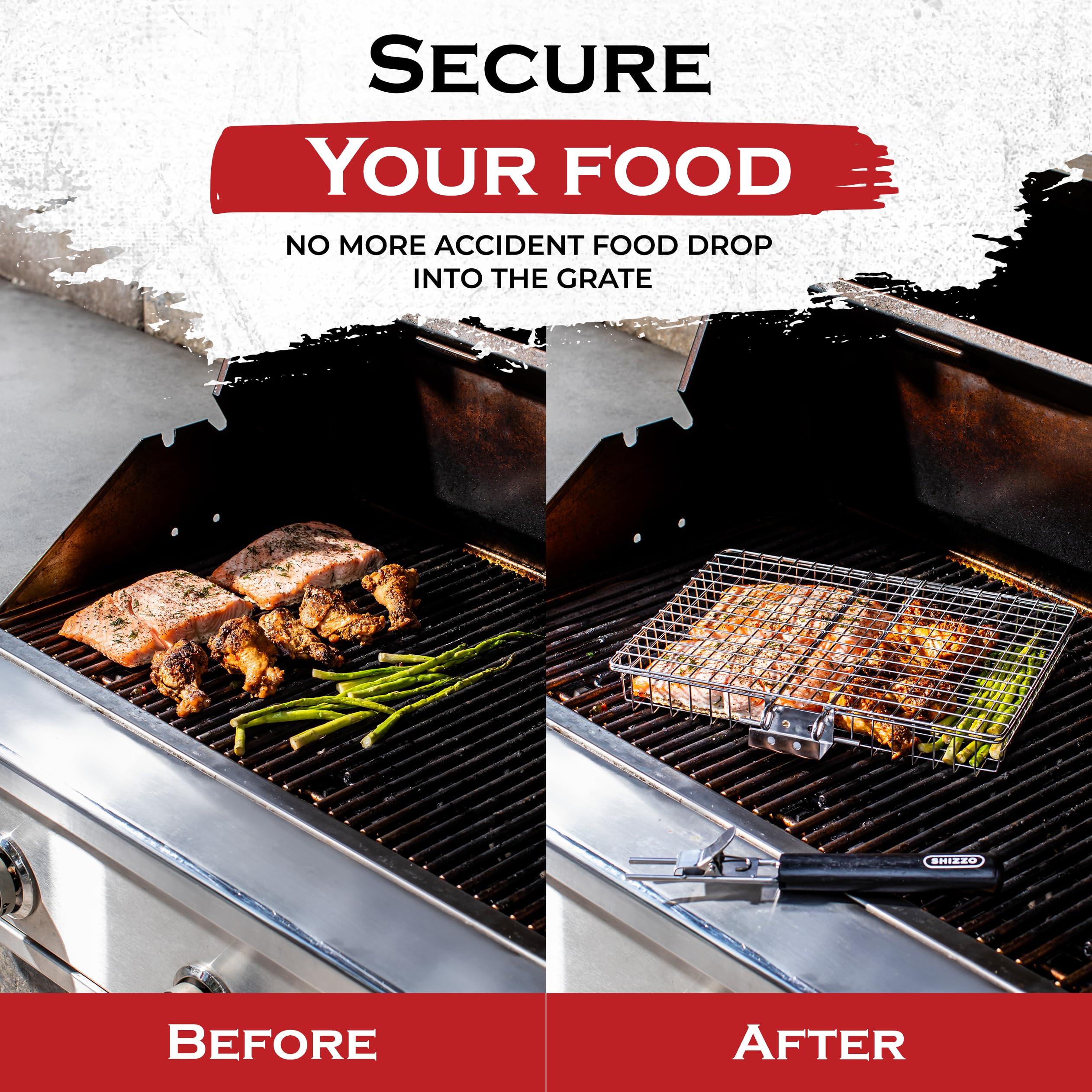SHIZZO Grill Basket Value Set, Barbecue BBQ Grilling Basket , Stainless Steel Large Folding Grilling baskets With Handle, Portable Outdoor Camping BBQ Rack for Fish, Shrimp, Vegetables, Barbeque Griller Cooking Accessories, Gift, Gifts for father, dad, hu