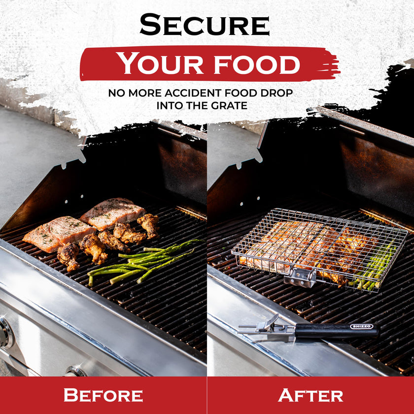 SHIZZO Grill Basket Value Set, Barbecue BBQ Grilling Basket , Stainless Steel Large Folding Grilling baskets With Handle, Portable Outdoor Camping BBQ Rack for Fish, Shrimp, Vegetables, Barbeque Griller Cooking Accessories, Gift, Gifts for father, dad, hu