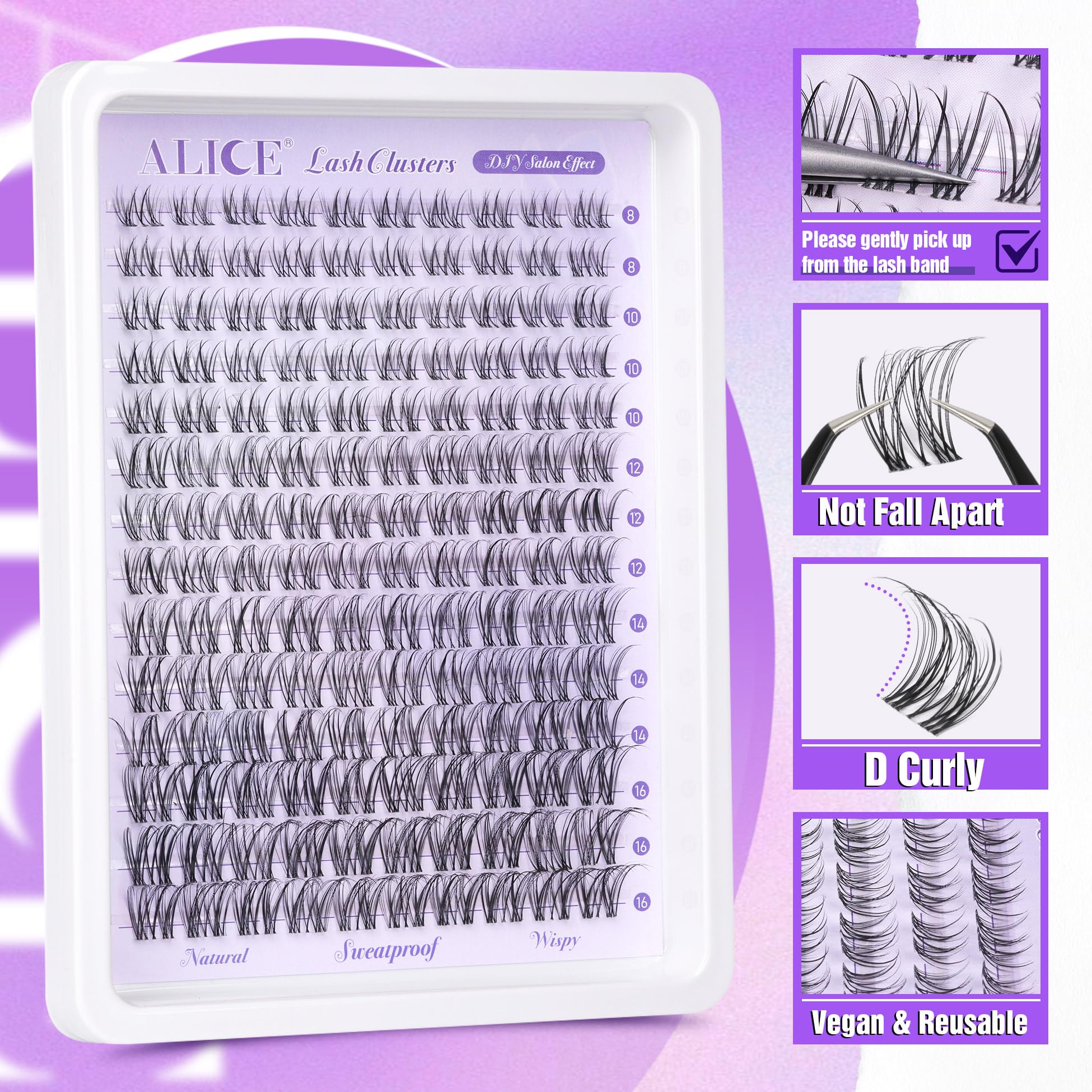 Wispy Lash Clusters Invisible Band Natural Lash Extensions Waterproof 8-16mm Cluster Eyelash Extension D Curl DIY Individual Cluster Lashes by ALICE 🍁 All In One Marketplace Canada