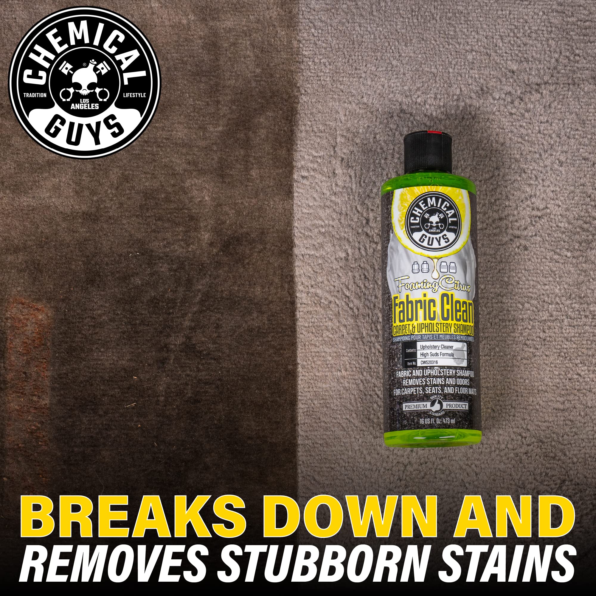 Chemical Guys Foaming Citrus Fabric Clean Carpet And Upholstery Shampoo And Odor Eliminator, Safe for Cars, Trucks, SUVs, Motorcycles, RVs & More, 473 ml, 2 Pack 🍁 All In One Marketplace Canada