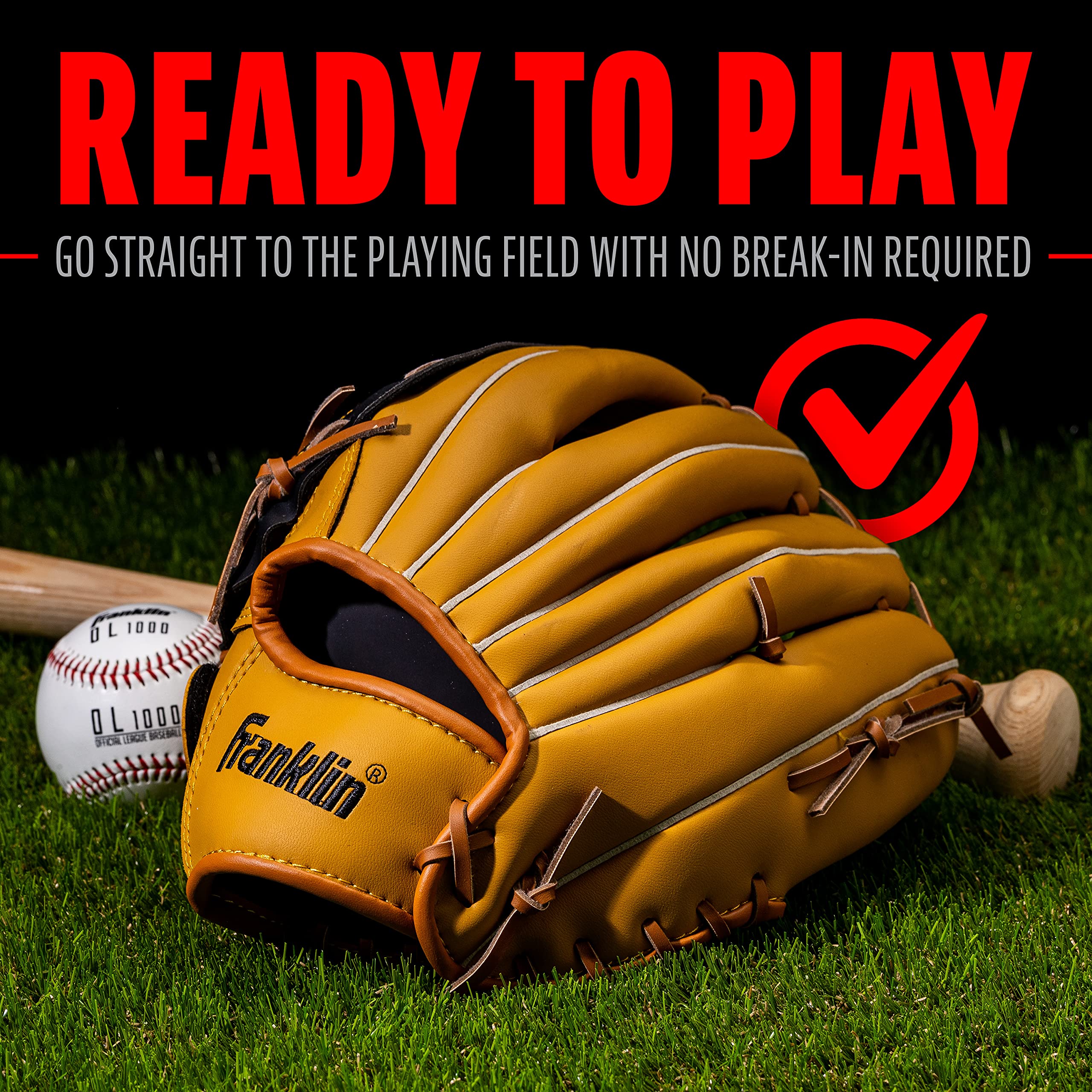Franklin Sports Baseball and Softball Glove - Field Master - Baseball and Softball Mitt - Adult and Youth Glove - Outfield - Left Hand Throw - 13