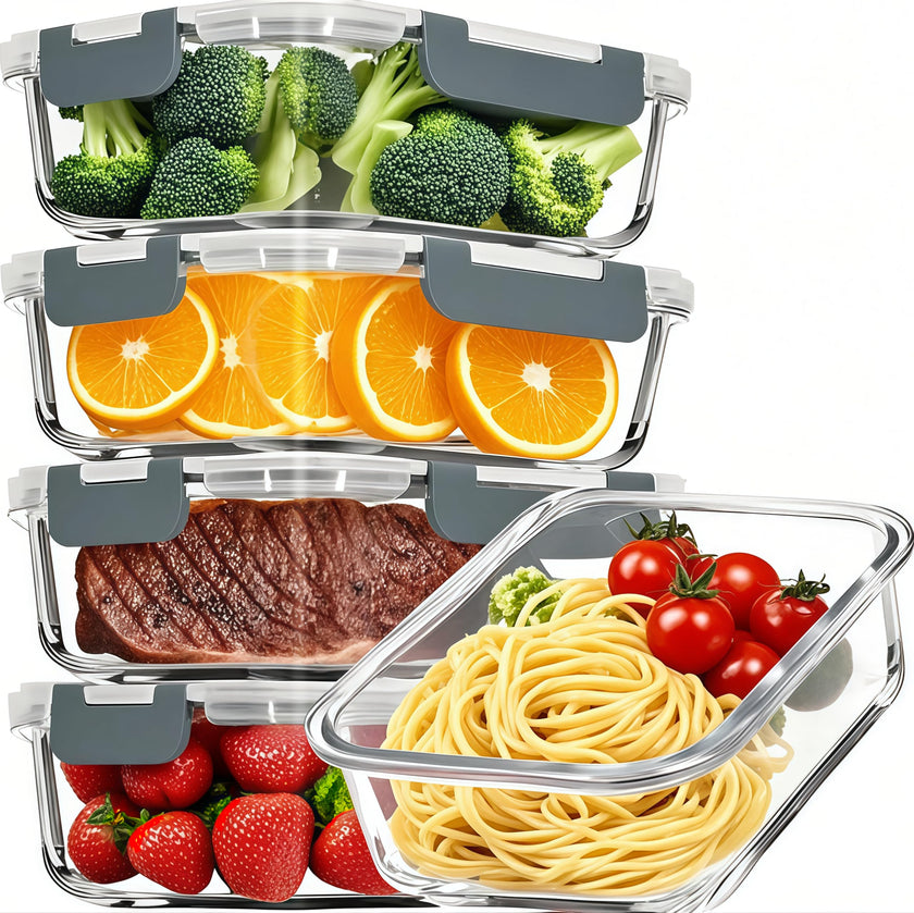 Pure Future 10-Piece Set (5-Pack, 36oz) Borosilicate Glass Food Storage Containers with Upgraded Detachable Locking Lids - Leak Proof Meal Prep Lunch Boxes, Oven/Microwave Safe 🍁 All In One Marketplace Canada