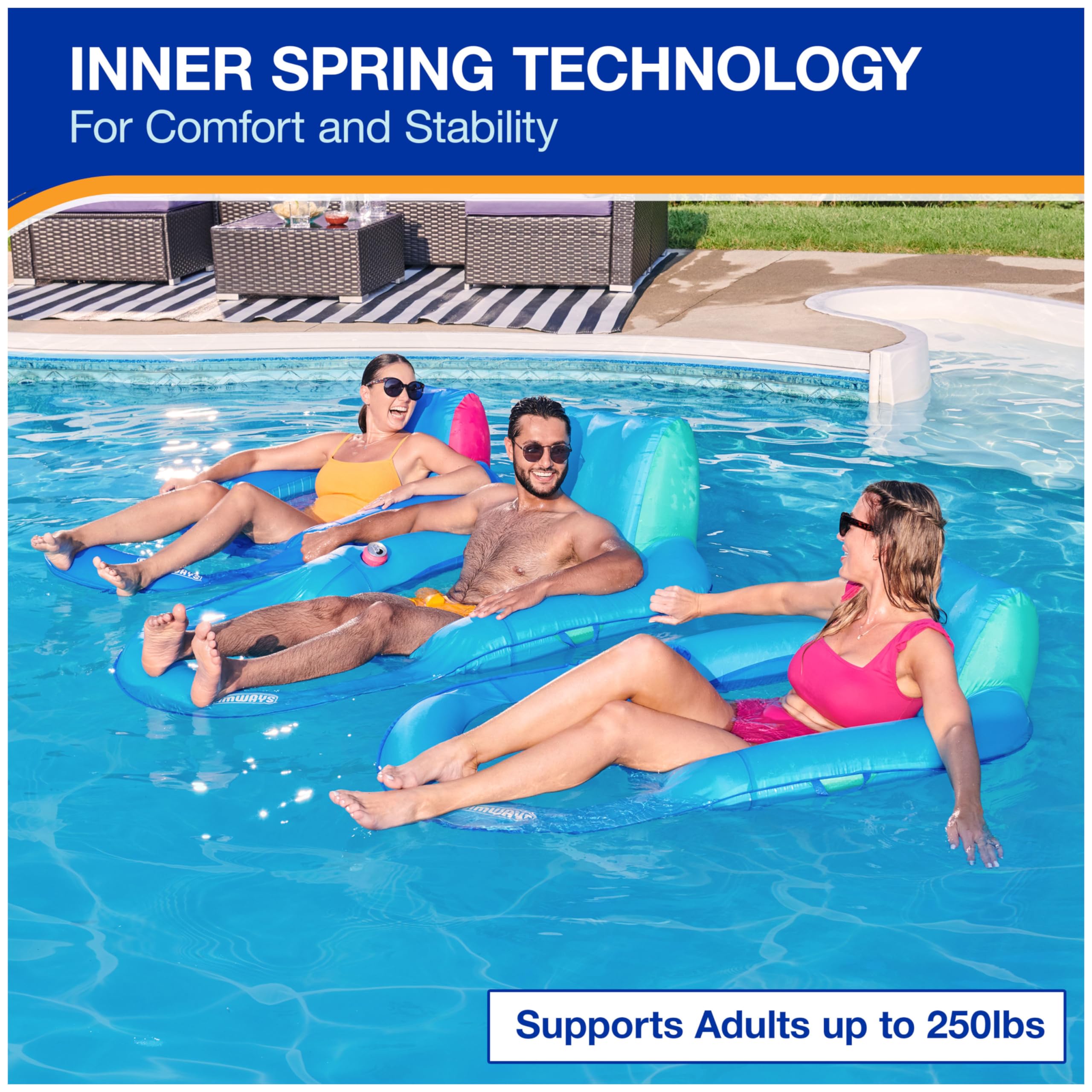 SwimWays Spring Float Premium Recliner Pool Lounger, Inflatable Pool Floats Adult with Fast Inflation for Ages 15 & Up, Sky Blue 🍁 All In One Marketplace Canada
