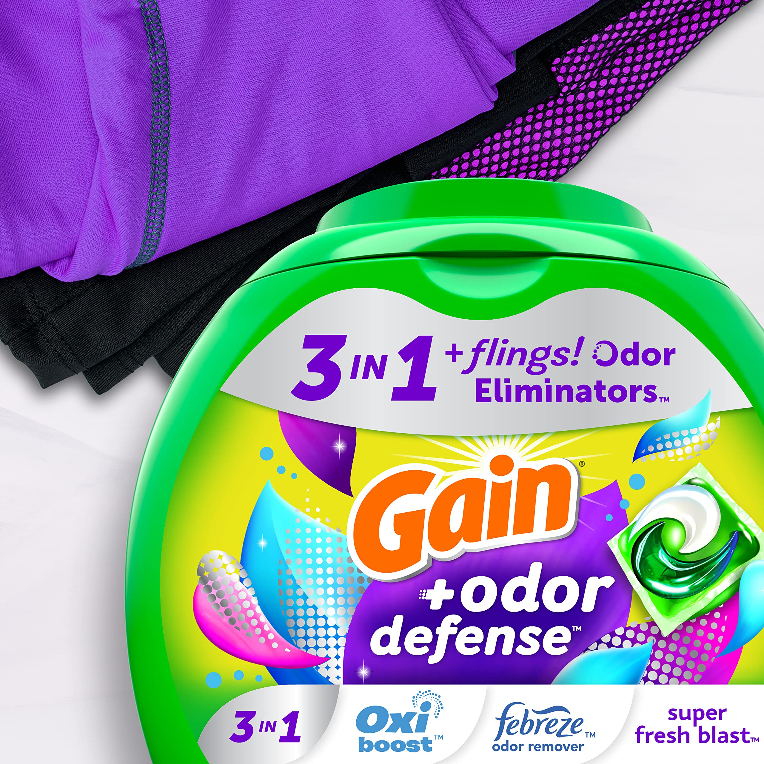 Gain Flings Laundry Detergent Pacs Super Fresh Blast Scent with Odour Defense, 76 Count 🍁 All In One Marketplace Canada