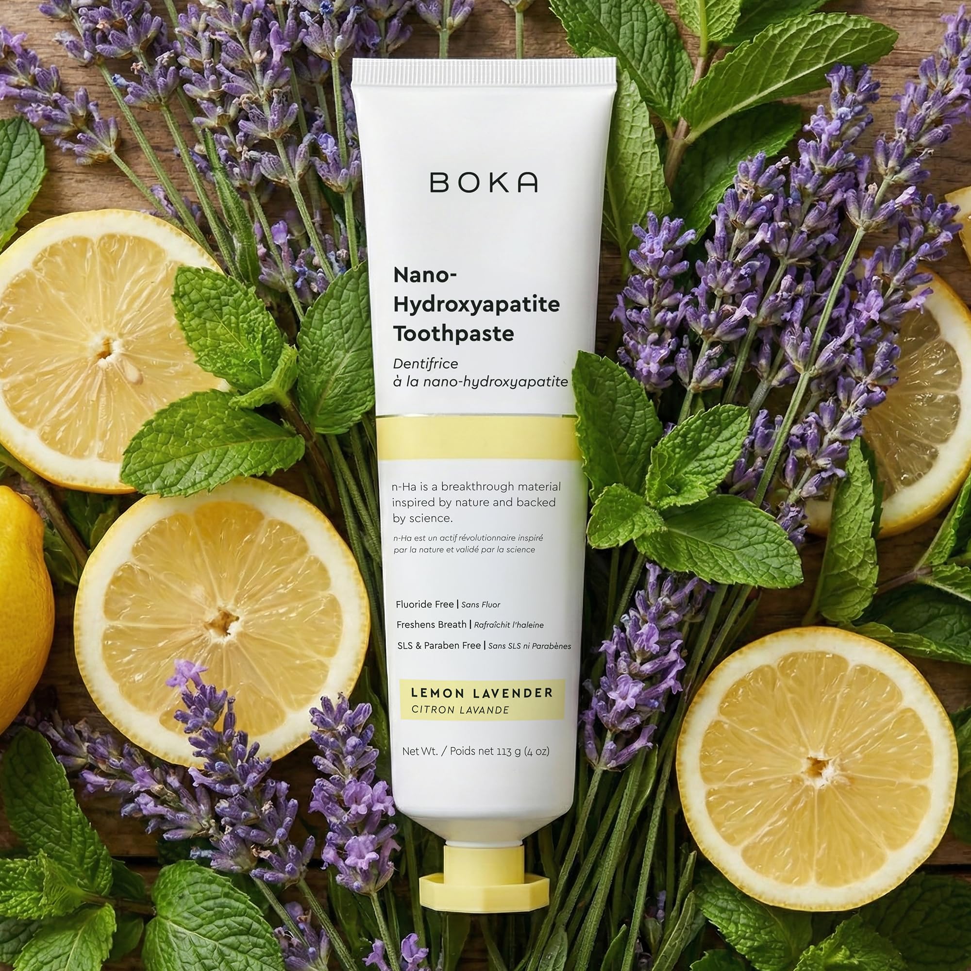 Boka Fluoride Free Toothpaste, Nano Hydroxyapatite Toothpaste, Appropriate for Sensitive Teeth - for Adult Oral Care - Lemon Lavender Flavor, 4 Fl Oz (113g) 1Pk 🍁 All In One Marketplace Canada